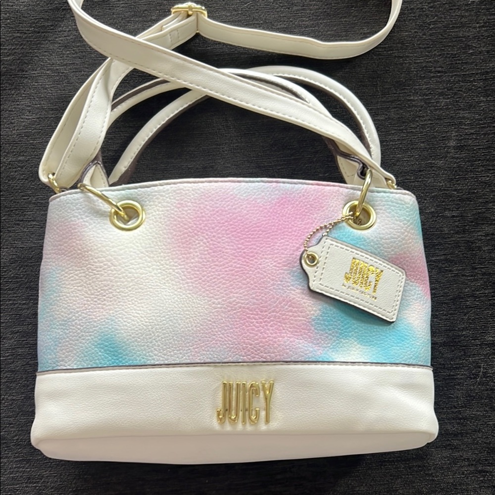 Juicy Couture Pink and Blue Shoulder Bag with Gold Accents-NWOT